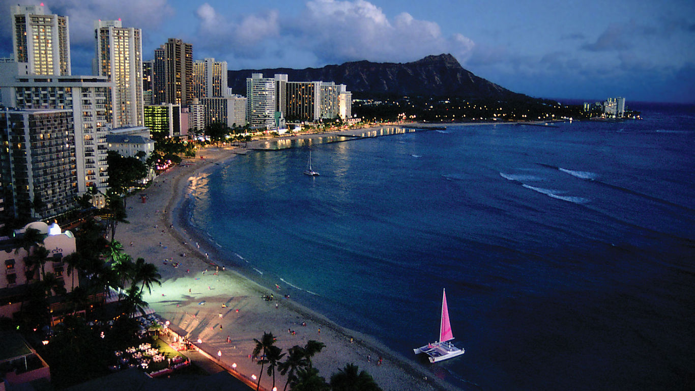 Evening scenery of Waikiki - 1366x768